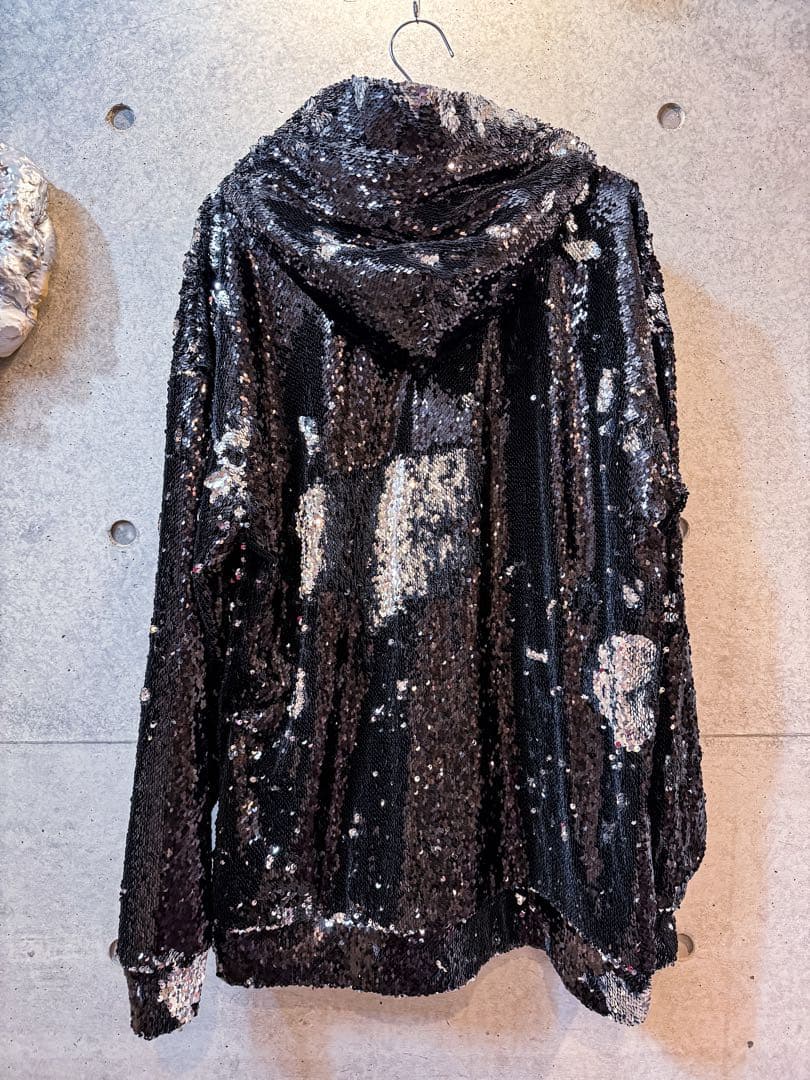 スパンコール フード付きパーカー ブラック