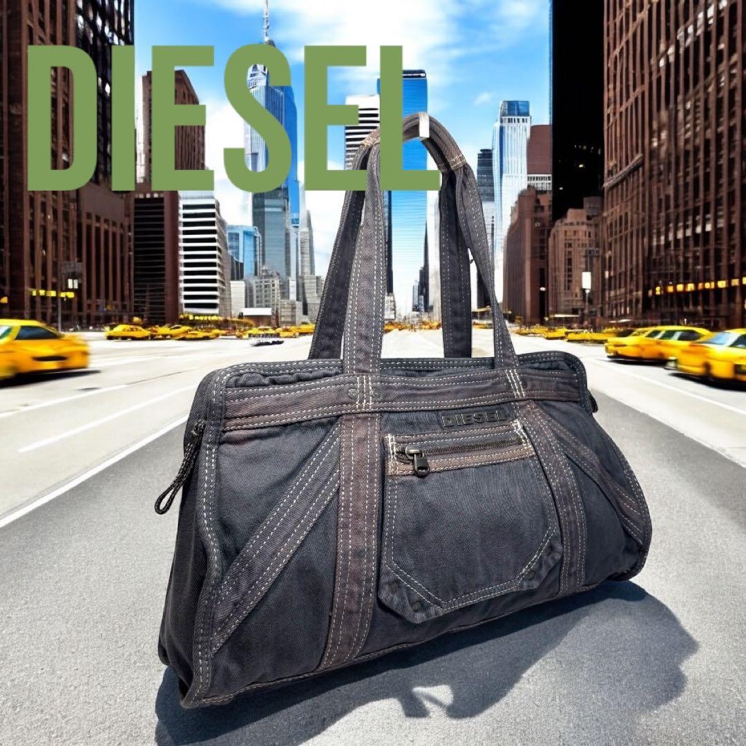 DIESEL y2k アメカジ　インディゴデニム　ハンドバッグ　ウォッシュ加工