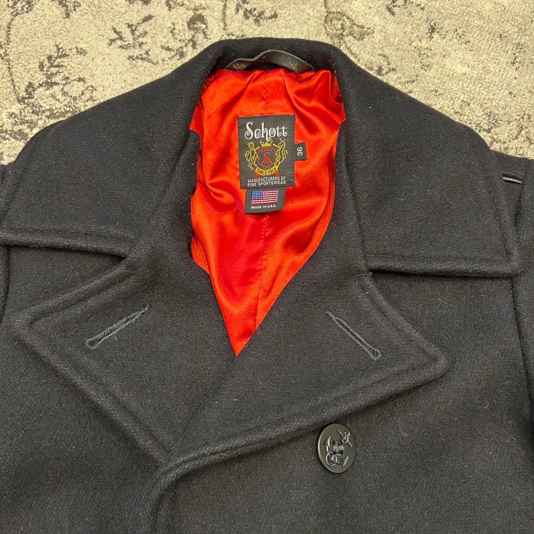 ポン　Schott ショット レザーパイピング ピーコート 36 S相当
