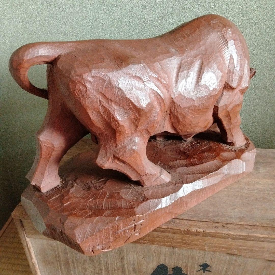 木彫　牛の彫刻　西田秀　木彫牛　井波彫刻