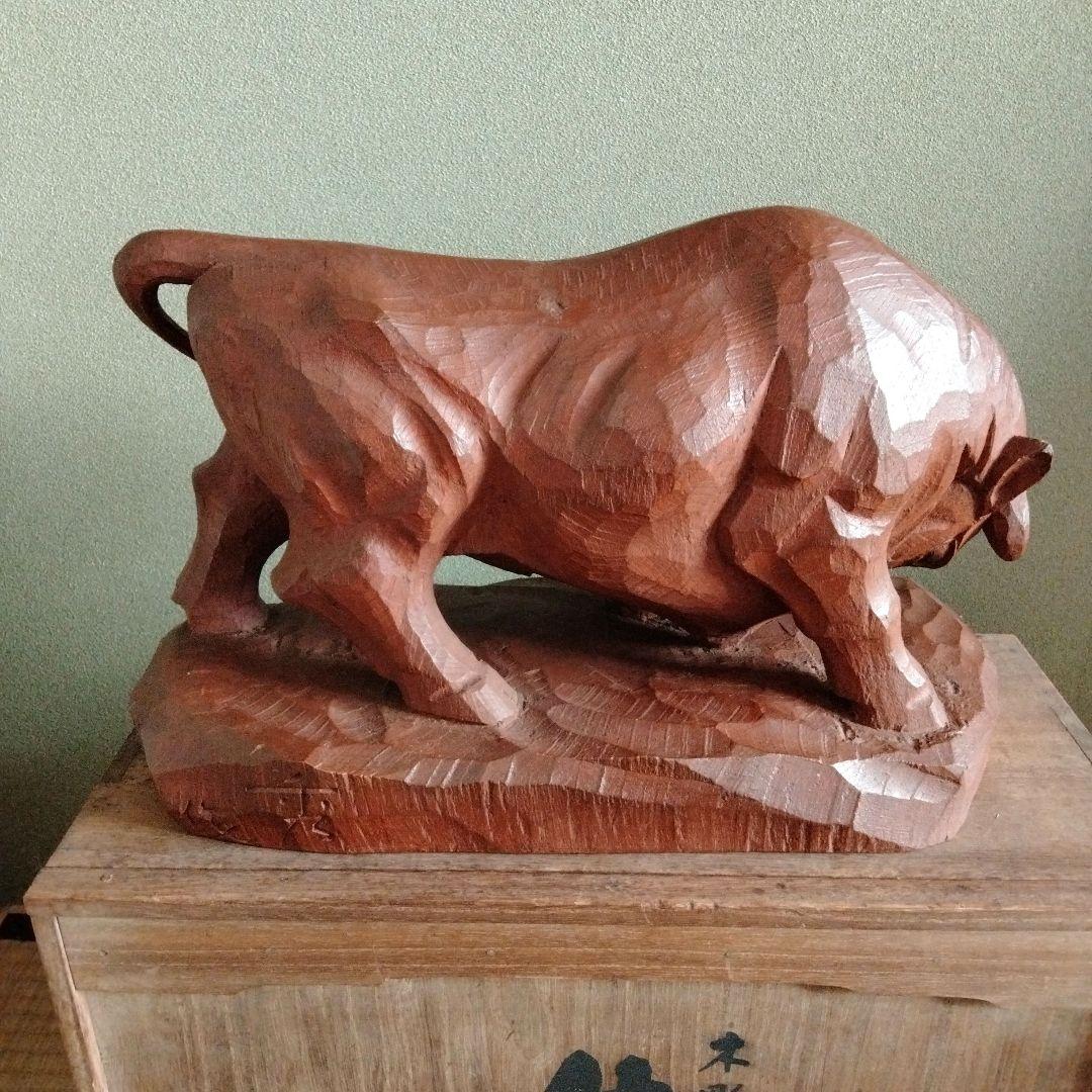 木彫　牛の彫刻　西田秀　木彫牛　井波彫刻