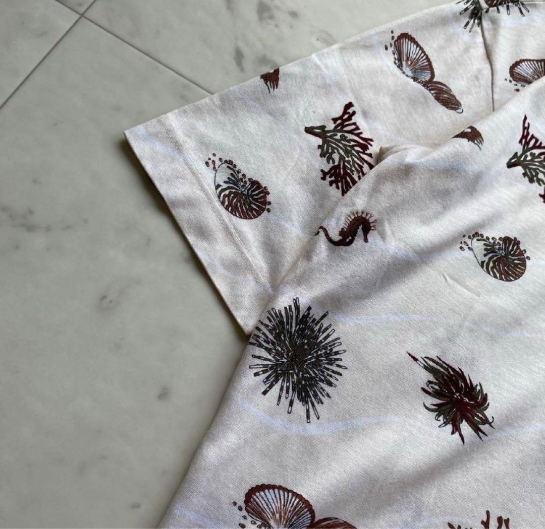 HERMES エルメス　ポロシャツ　貝　ヒトデ　海　柄　半袖　綿　コットン　白