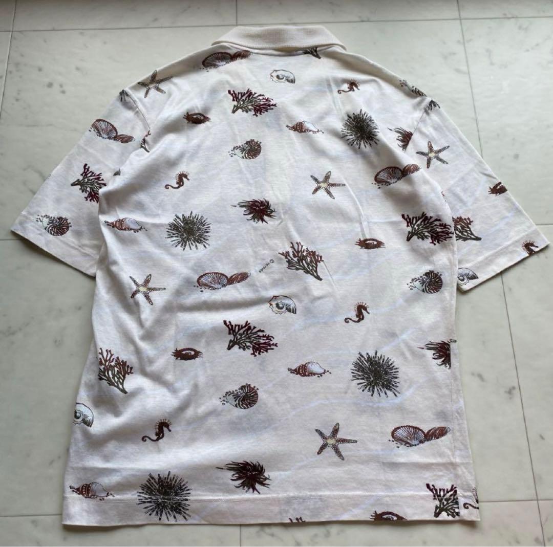HERMES エルメス　ポロシャツ　貝　ヒトデ　海　柄　半袖　綿　コットン　白