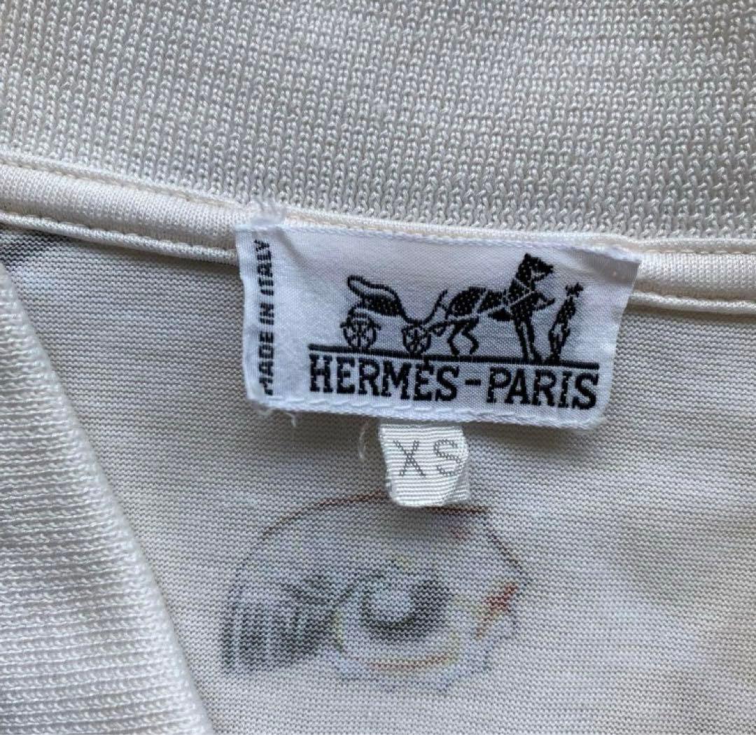 HERMES エルメス　ポロシャツ　貝　ヒトデ　海　柄　半袖　綿　コットン　白