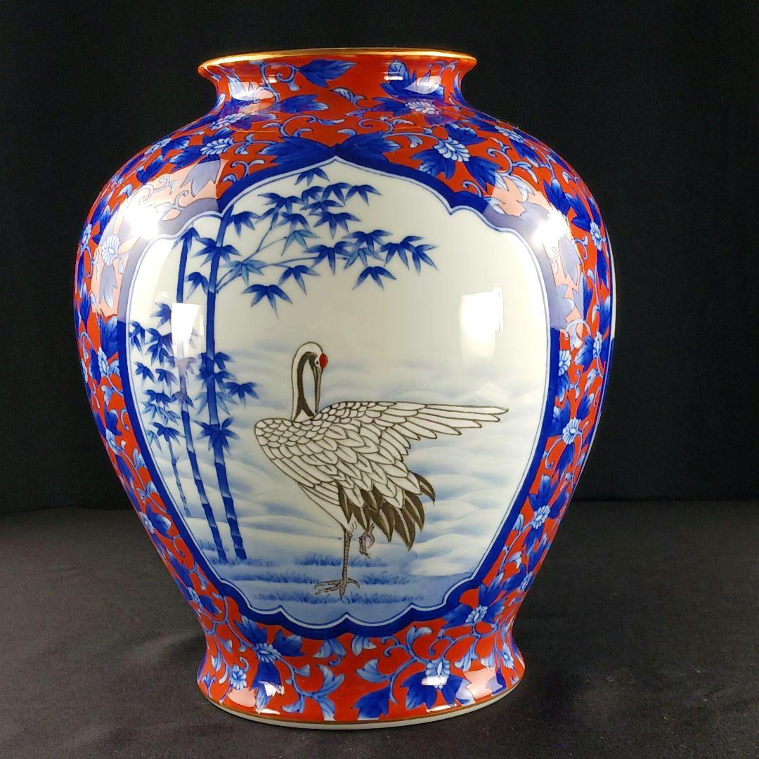 Y2293-78 深川製 金彩 花鳥図 飾壷 大型 高さ31.5㎝