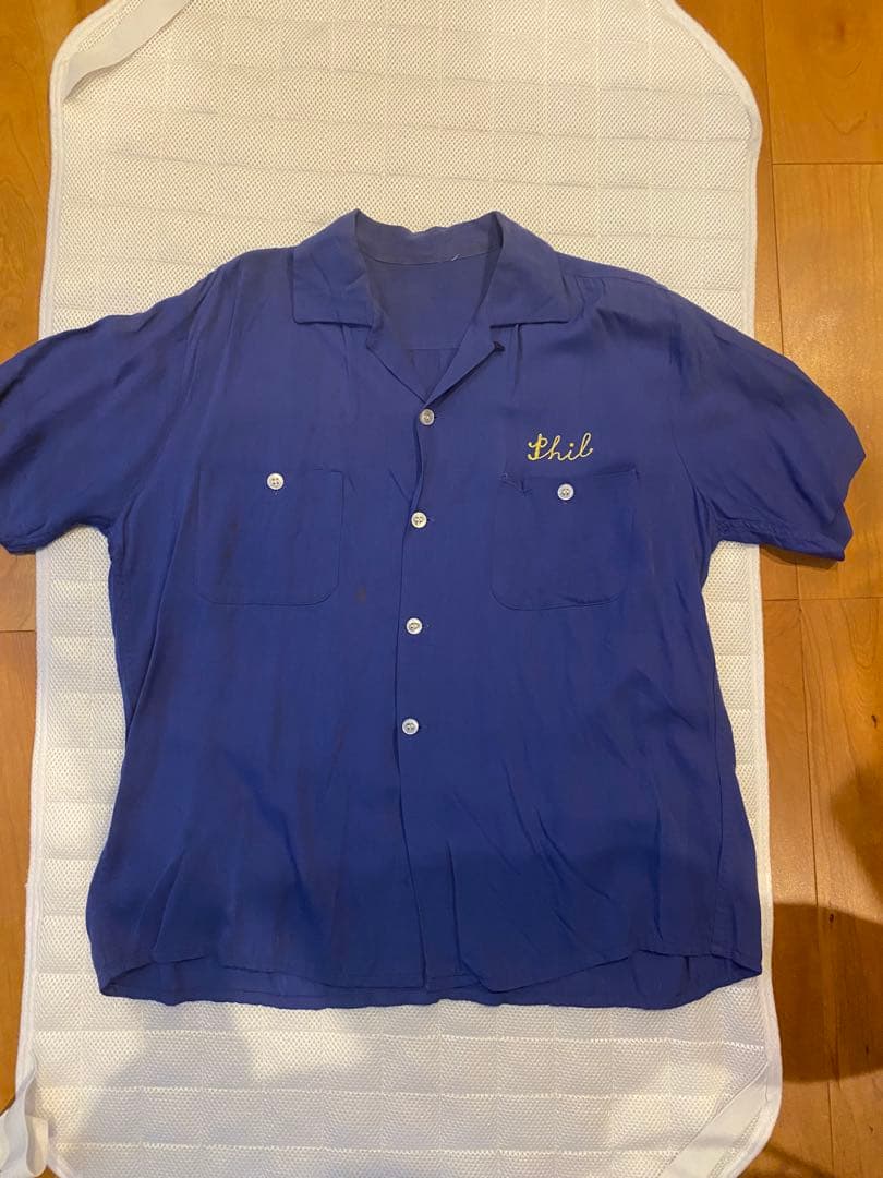 50s60s ビンテージボウリングシャツ ブルー レーヨンシャツ