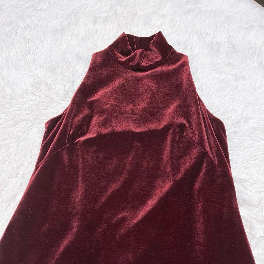 シビラ ベロア ロング ワンピース ドレス ノースリーブ ハイネック ボルドー