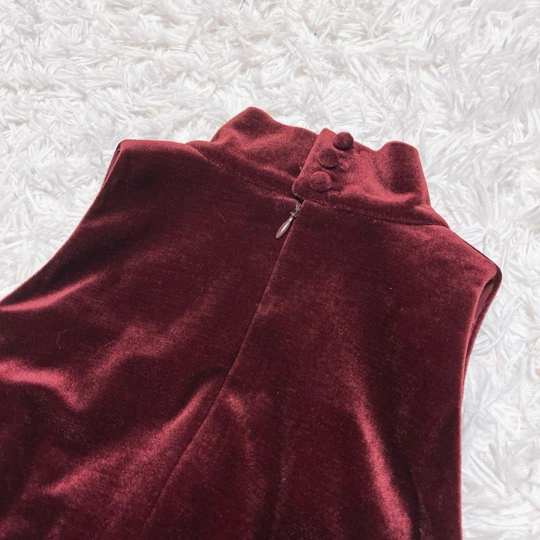 シビラ ベロア ロング ワンピース ドレス ノースリーブ ハイネック ボルドー