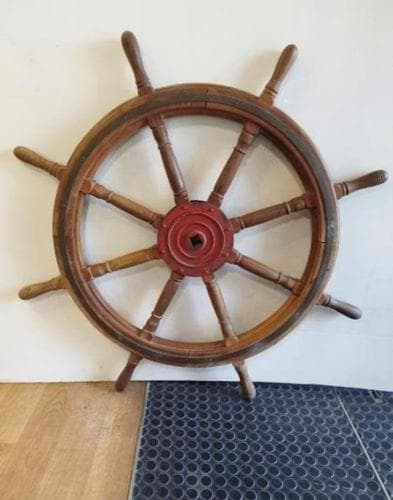 J・店【中古】ラット 船 舵 ハンドル アンティーク オブジェ 操舵輪 木製