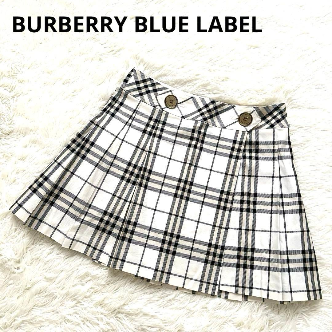 バーバリーブルーレーベル　ノバチェック　ボタン　プリーツ　ミニスカート　38