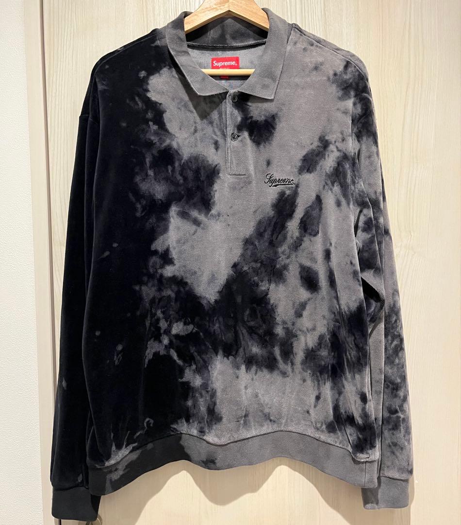 Supreme Bleached Velour L/S Polo ブラック