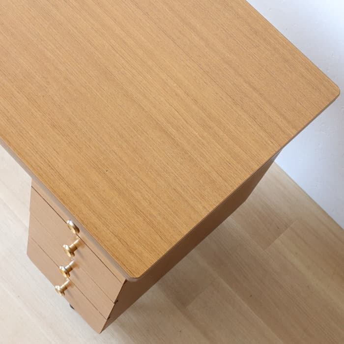 アンティーク 片袖机 レトロ 鉄脚 デスク 古家具 チーク トンボ