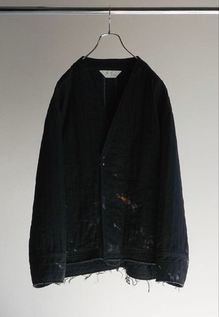 美品 ANCELLM パデッドキルティングカラーレスジャケット 黒 1