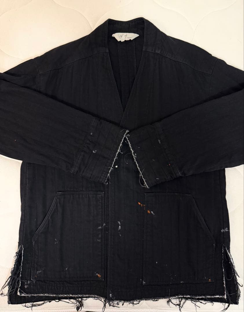 美品 ANCELLM パデッドキルティングカラーレスジャケット 黒 1