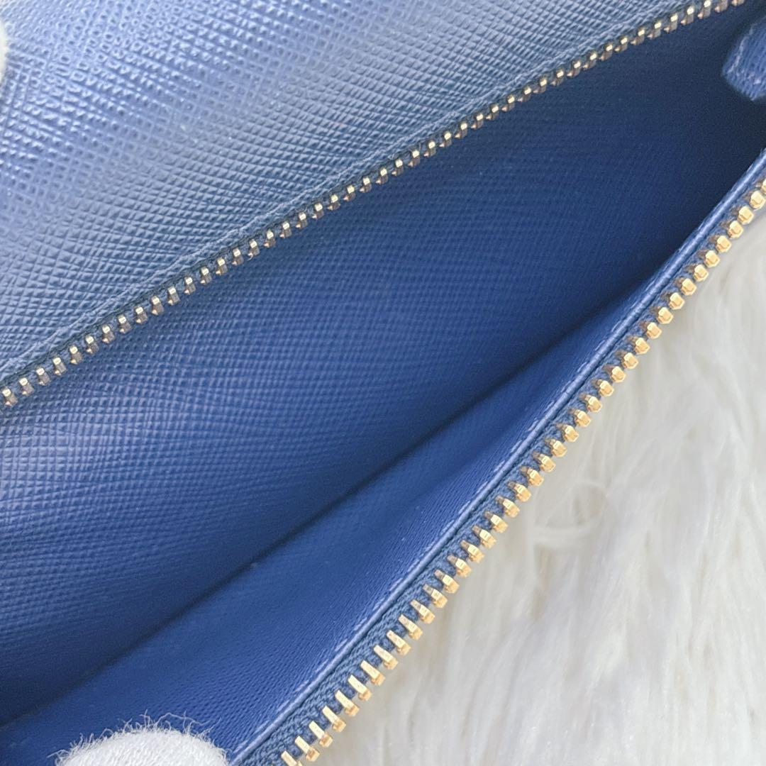 美品✨プラダ エンベロープ レター型 長財布 サフィアーノレザー ネイビー