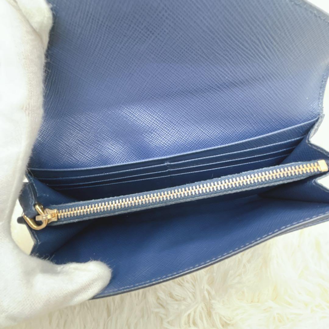 美品✨プラダ エンベロープ レター型 長財布 サフィアーノレザー ネイビー
