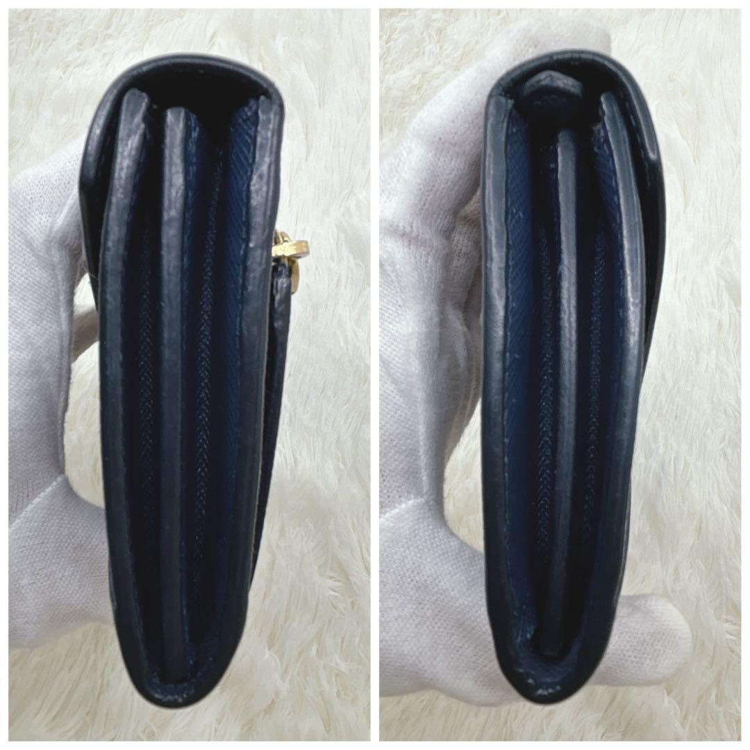 美品✨プラダ エンベロープ レター型 長財布 サフィアーノレザー ネイビー