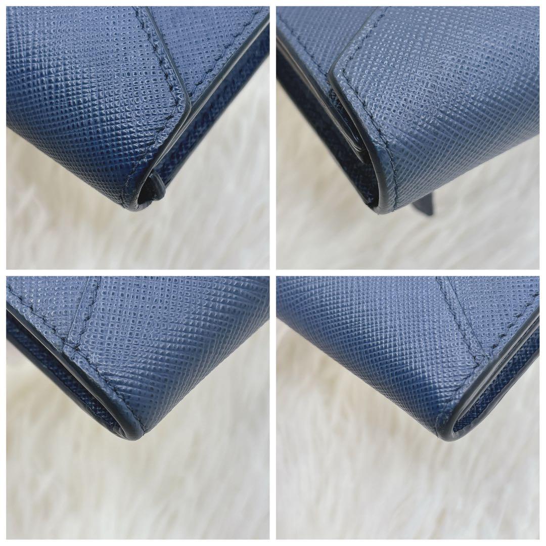 美品✨プラダ エンベロープ レター型 長財布 サフィアーノレザー ネイビー