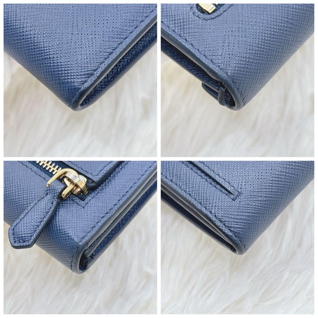 美品✨プラダ エンベロープ レター型 長財布 サフィアーノレザー ネイビー