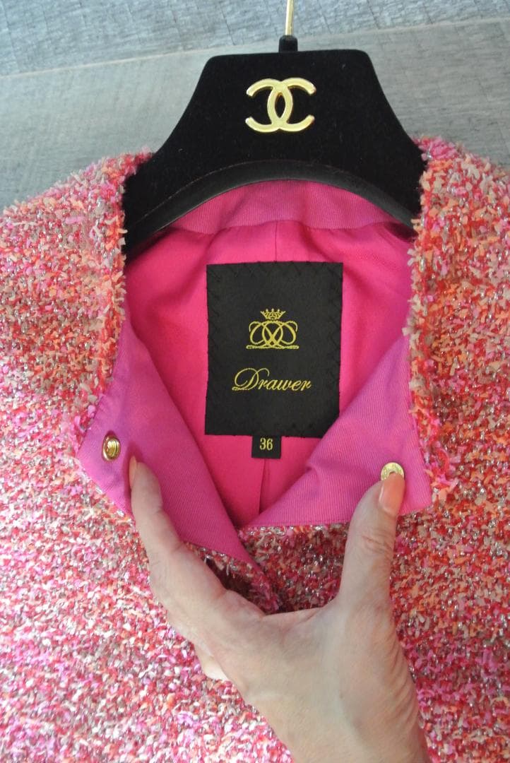 ドゥロワー ツイードジレ　DRAWER ピンクXレッド