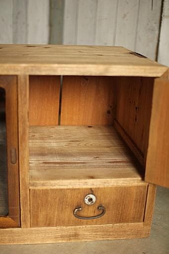 古い木製のガラス戸棚×ミラー付き戸棚×木製小引き出し　古家具　古民家　時代家具