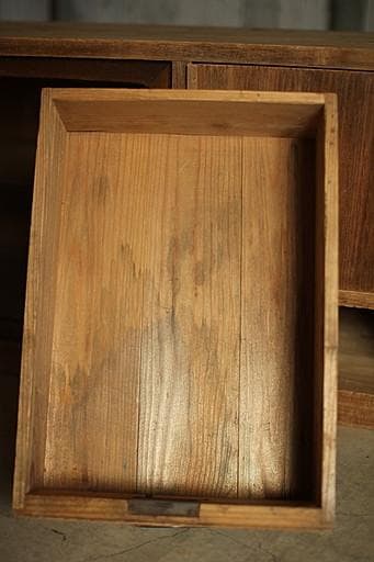 古い木製のガラス戸棚×ミラー付き戸棚×木製小引き出し　古家具　古民家　時代家具