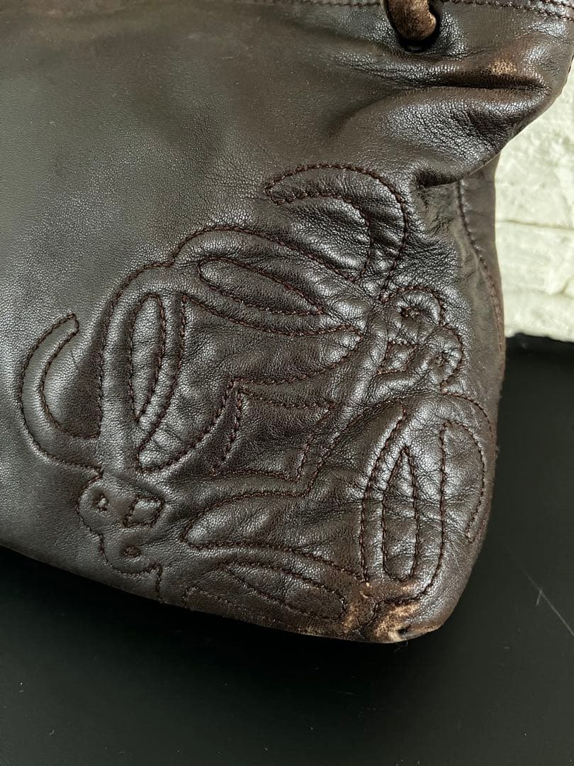 専用　ロエベ　ダークブラウン レザー ハンドバッグ