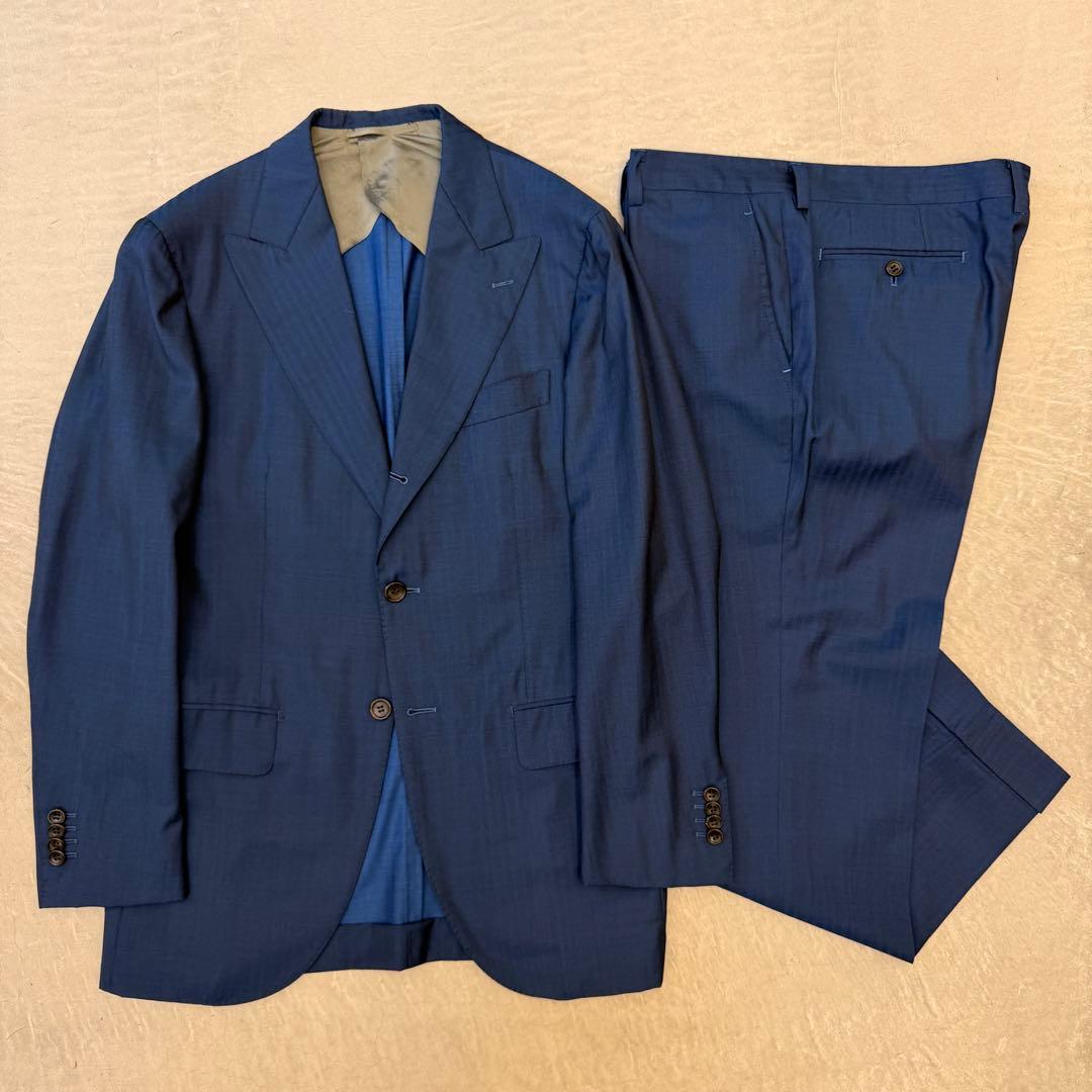 サ*ラ様 【美品】 ストラスブルゴ スーツ ウール ネイビー ヘリンボーン 48