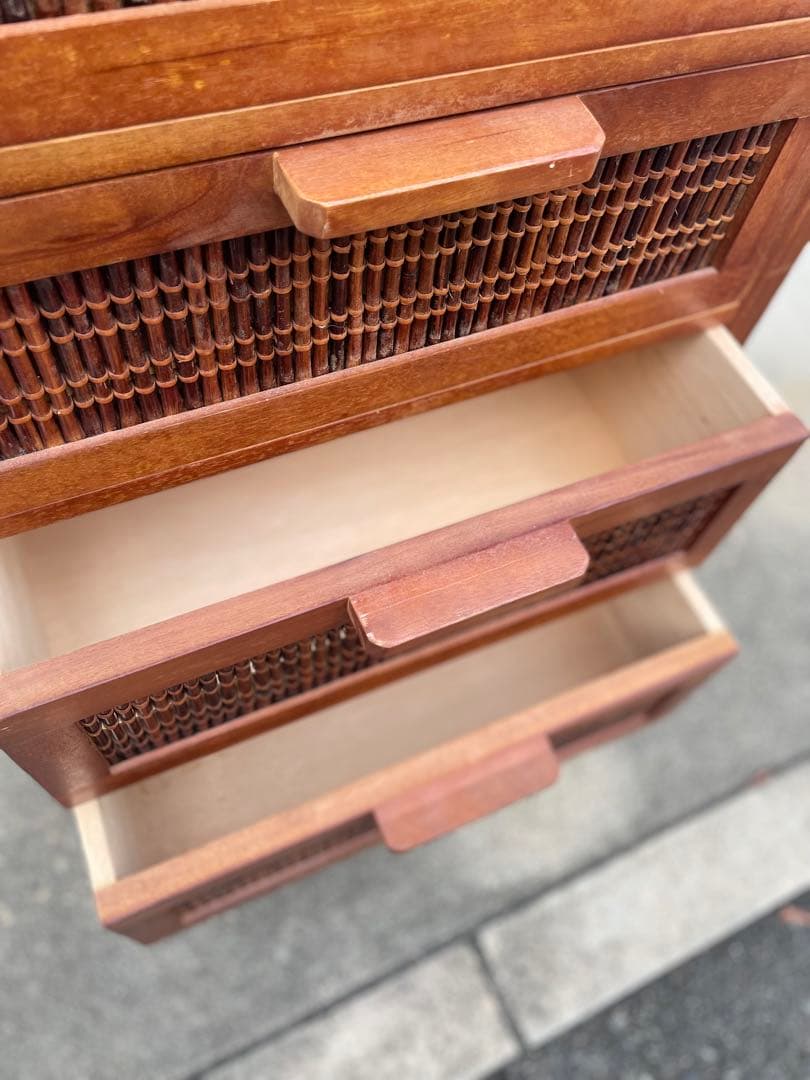 アジアン家具　木製ラタン風チェスト 4段