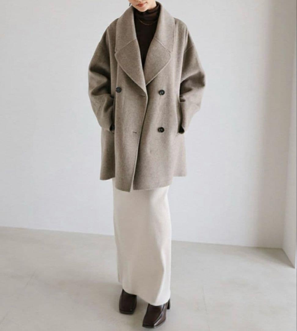 人気☆evernavy リバーピーコート ダブルブレスト エバーネイビー　M