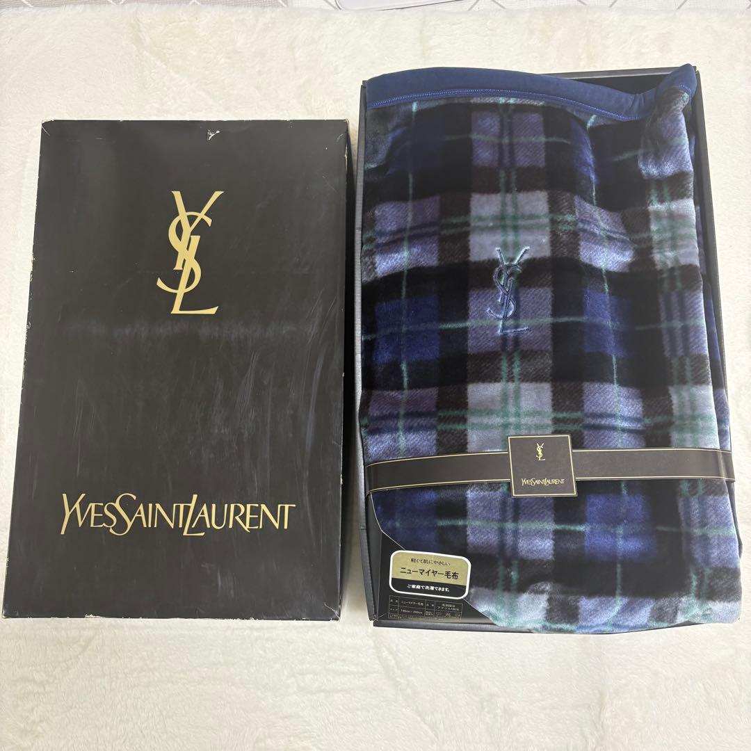 未使用品✨イヴ•サンローラン ニューマイヤー毛布 140cm×200cm ブルー