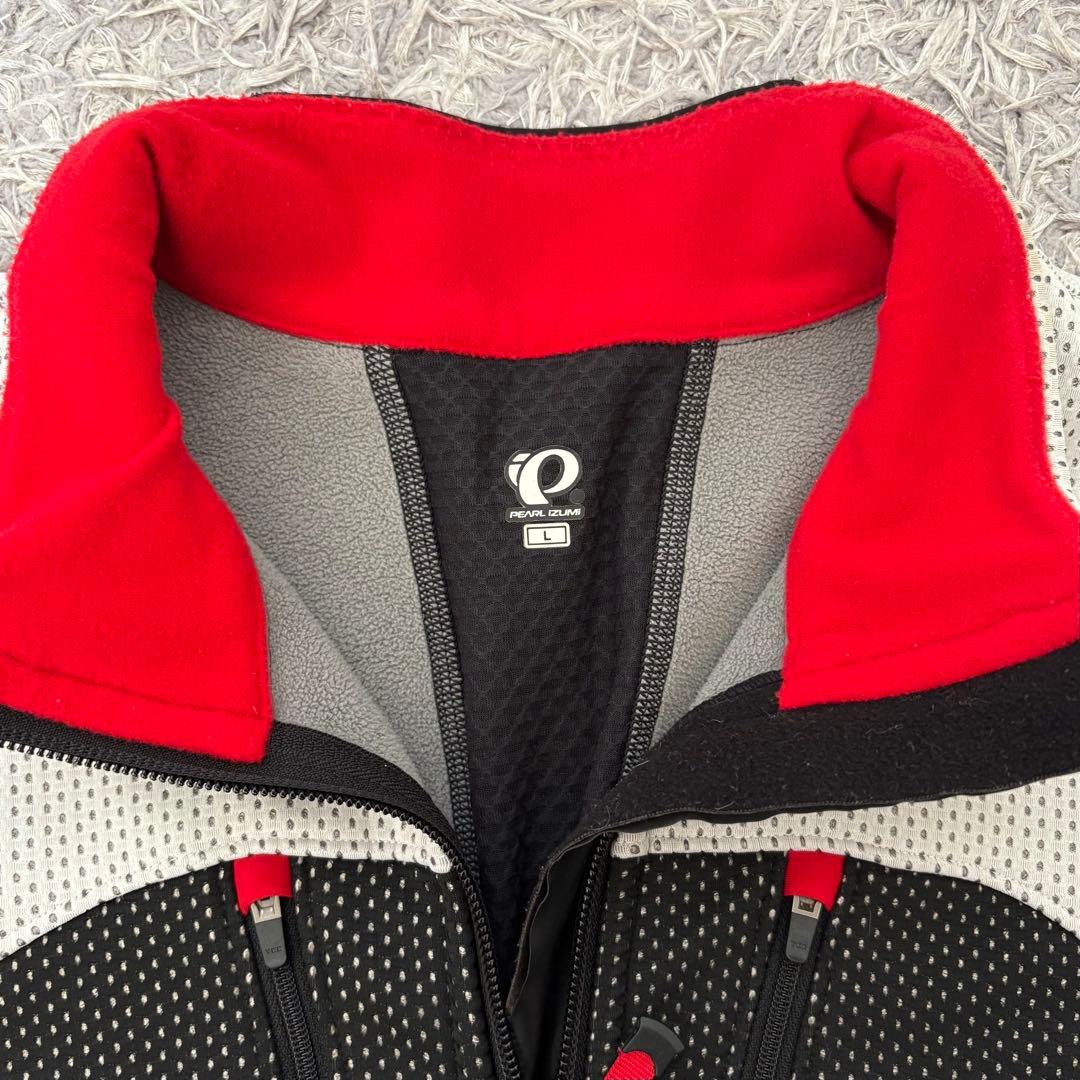 【美品Lサイズ】冬用 PEARL IZUMI ウィンドブレークジャケット 白×赤