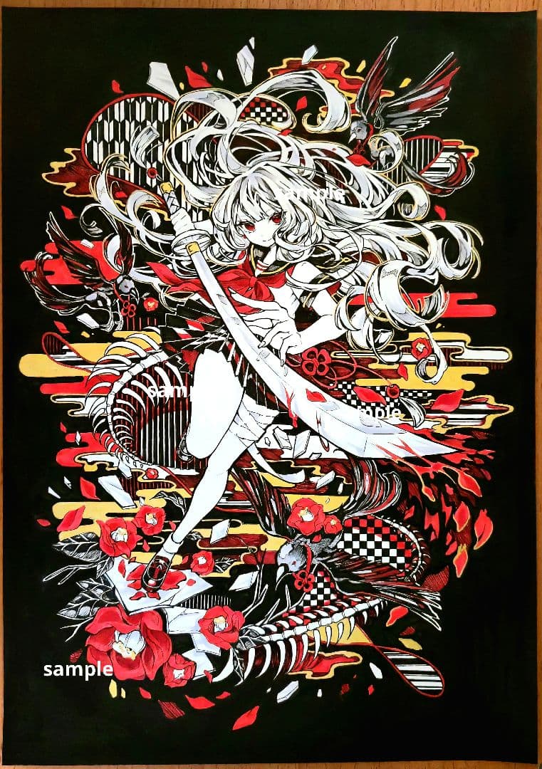 ゆ*り様 手描きイラスト 原画 和モダン 全身画