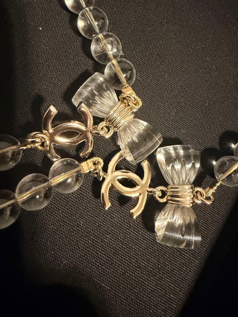 CHANEL クリスタルリボンパールネックレス　25P 希少