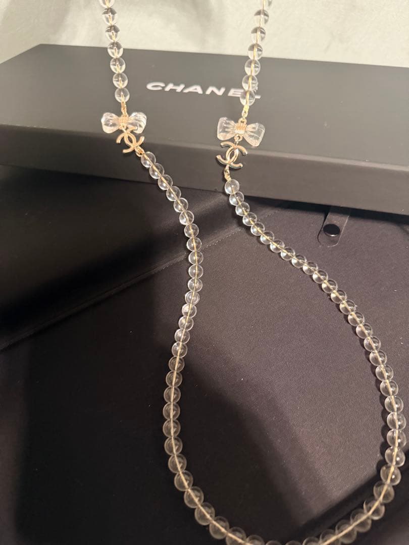CHANEL クリスタルリボンパールネックレス　25P 希少