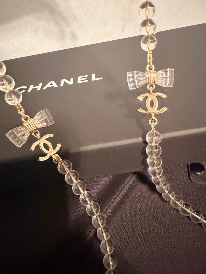 CHANEL クリスタルリボンパールネックレス　25P 希少