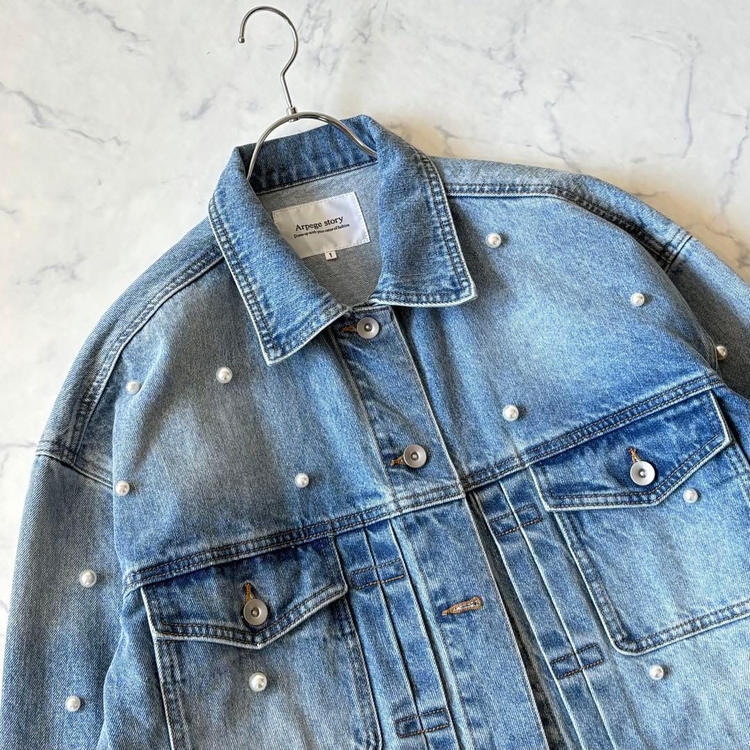 【美品】 Arpege story パール付きBIG Gジャン デニムジャケット