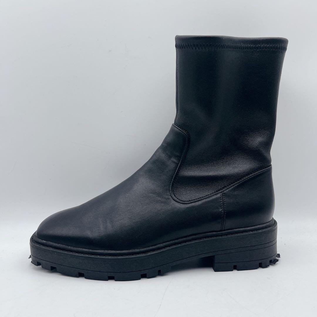 現行品✨ヒミコ トラックソールストレッチブーツ 黒 サイドジップ 本革 25cm