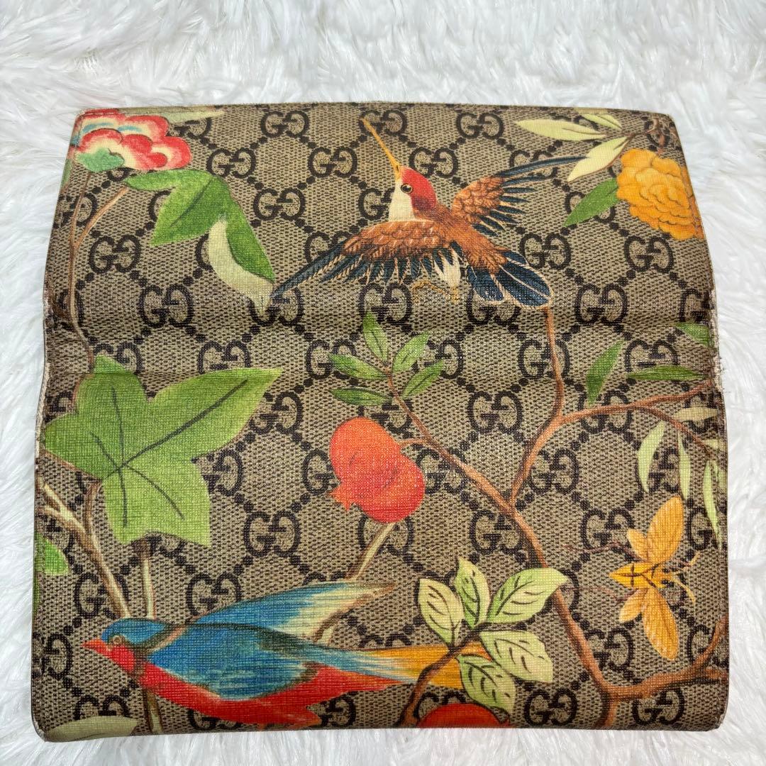 ✨美品✨ グッチ 長財布 ティアン 花 鳥 GGスプリーム 折り財布 レザー