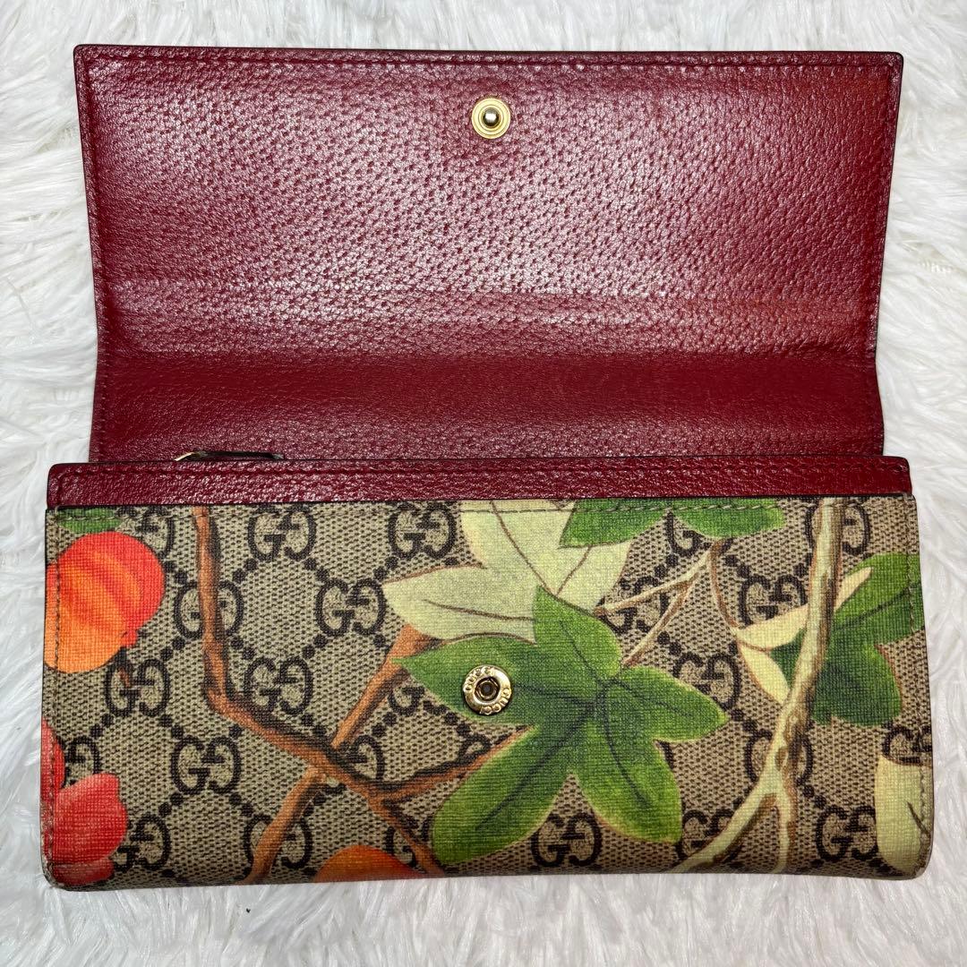 ✨美品✨ グッチ 長財布 ティアン 花 鳥 GGスプリーム 折り財布 レザー