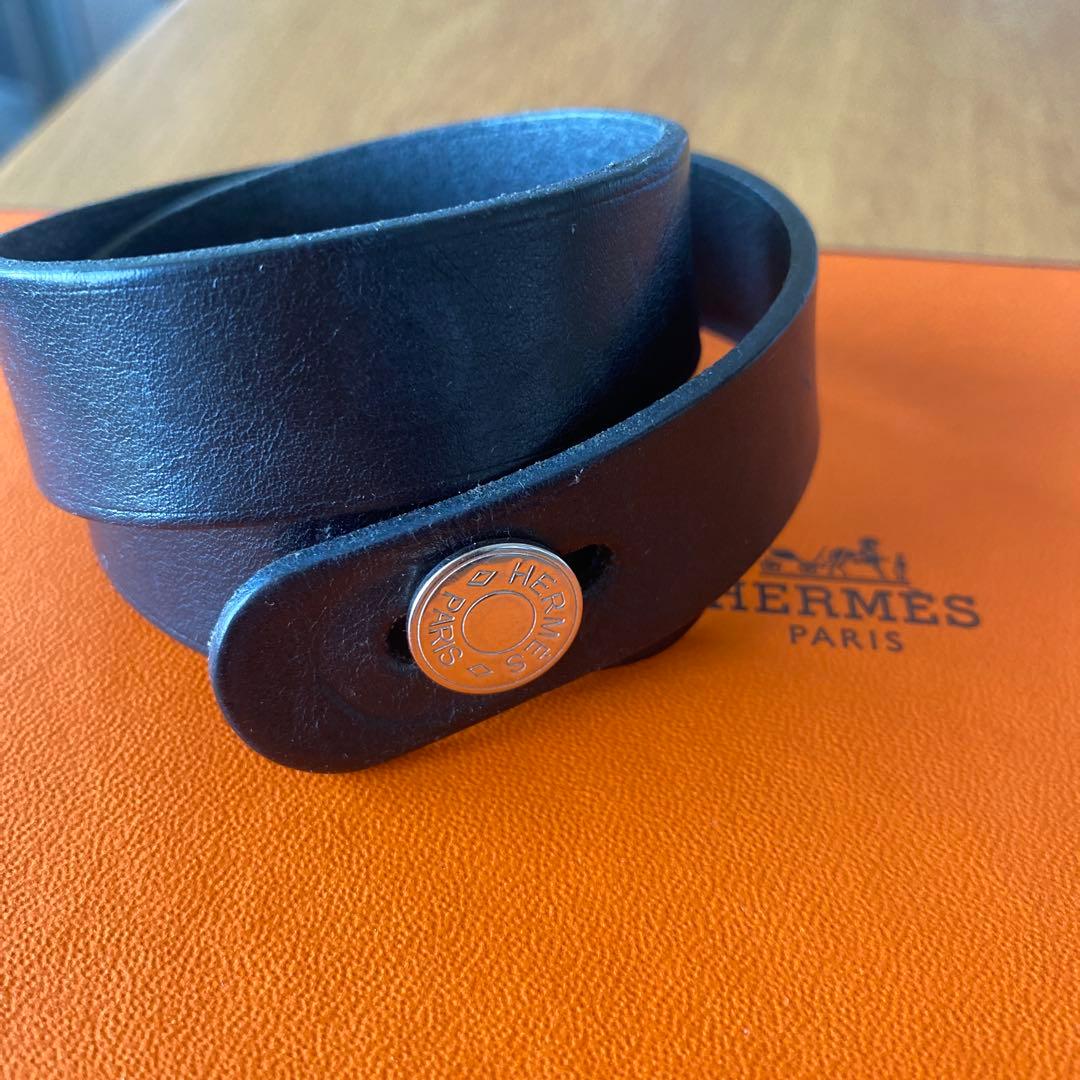 エルメス　セリエ　ブレスレットR刻　ブラックレザー