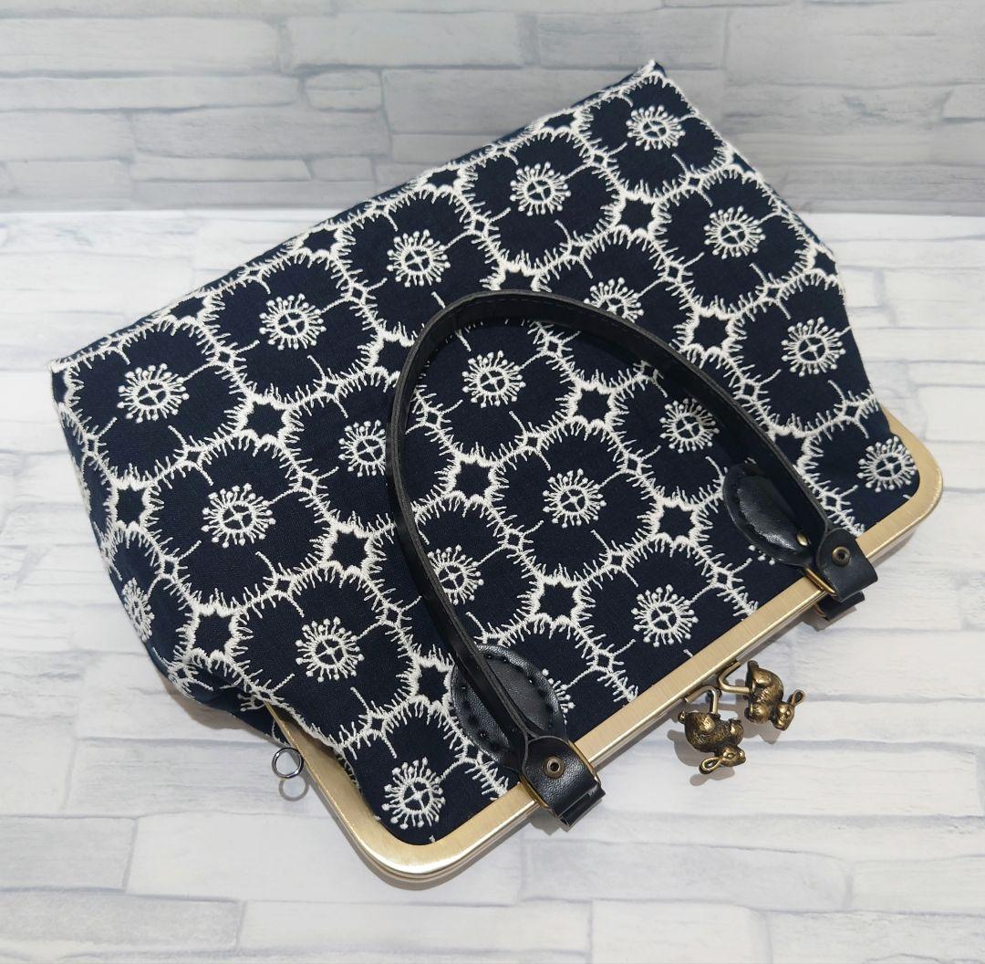 【アネモネ】ミナペルホネン リネン 大きめ がま口バッグ ハンドメイド