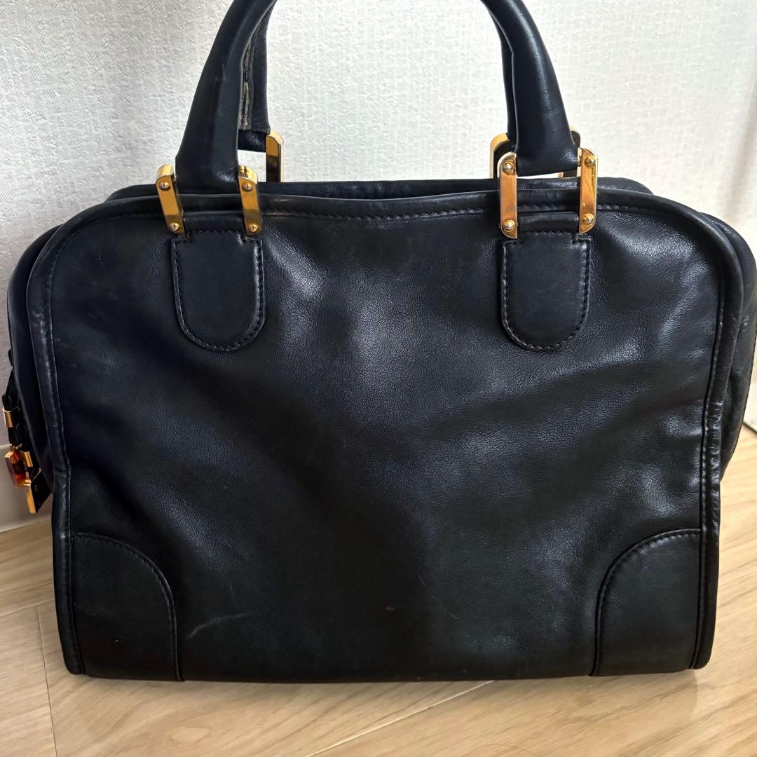 け*う様 【本物】ロエベ アマソナ32 ハンドバッグ アナグラム 本革レザー 黒