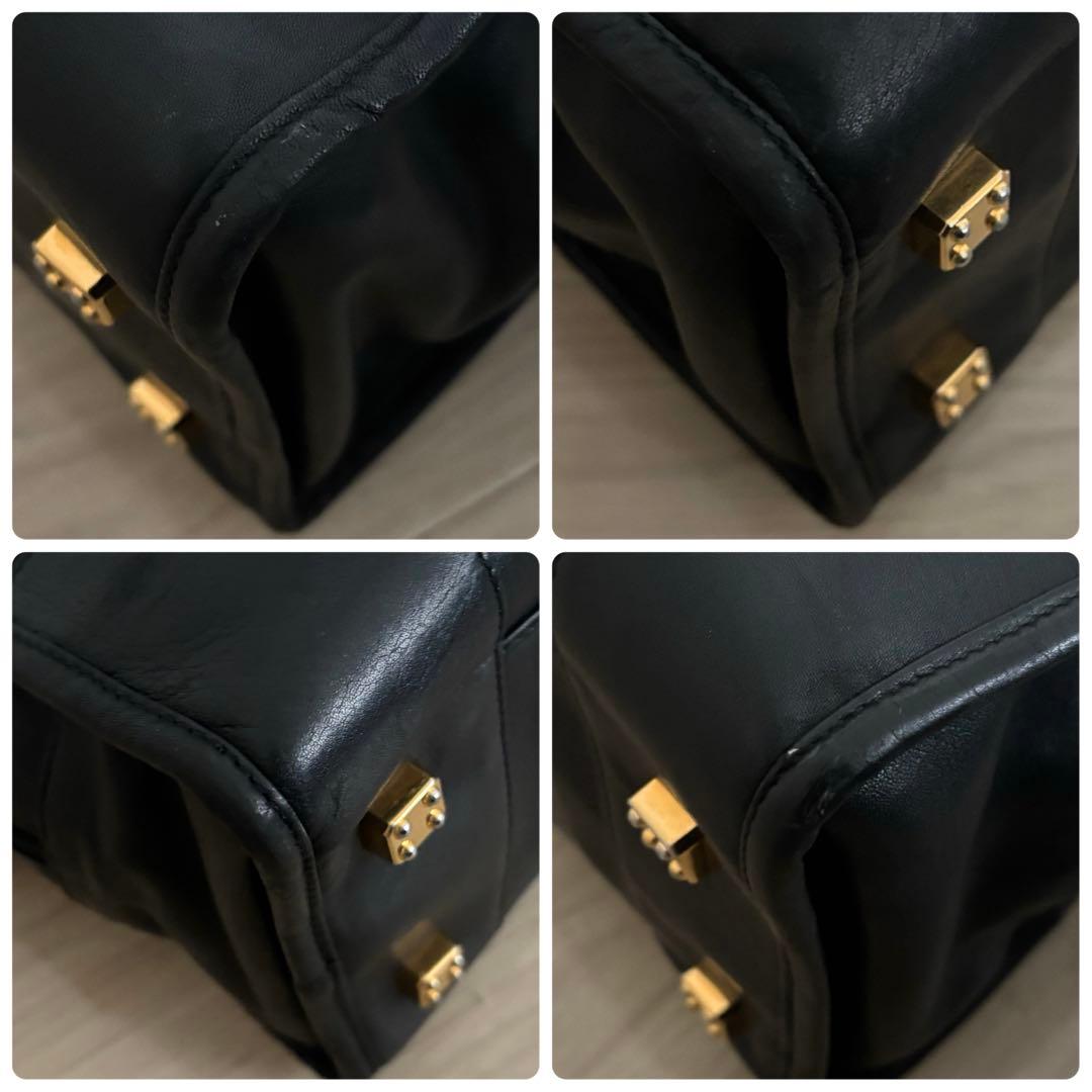 け*う様 【本物】ロエベ アマソナ32 ハンドバッグ アナグラム 本革レザー 黒