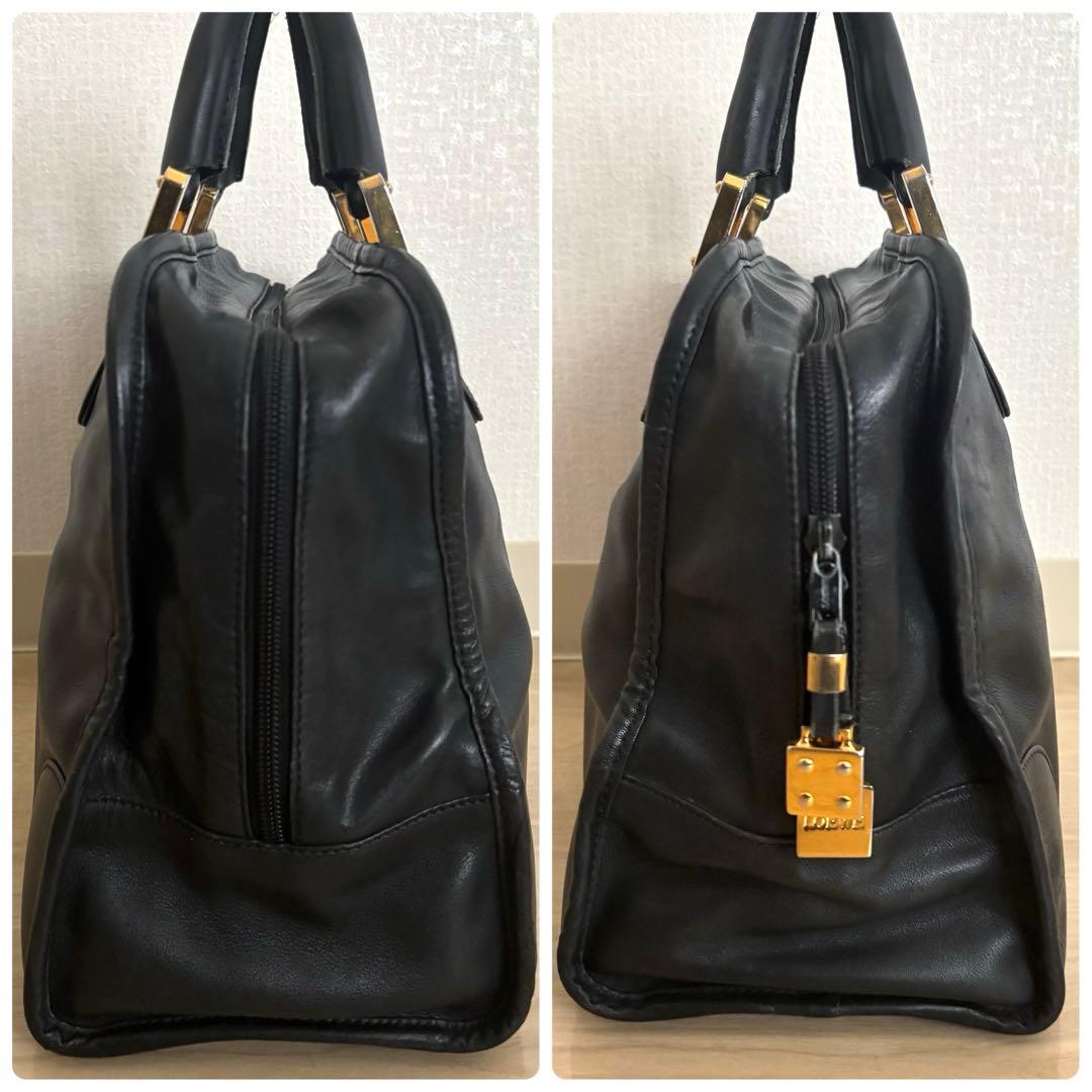 け*う様 【本物】ロエベ アマソナ32 ハンドバッグ アナグラム 本革レザー 黒