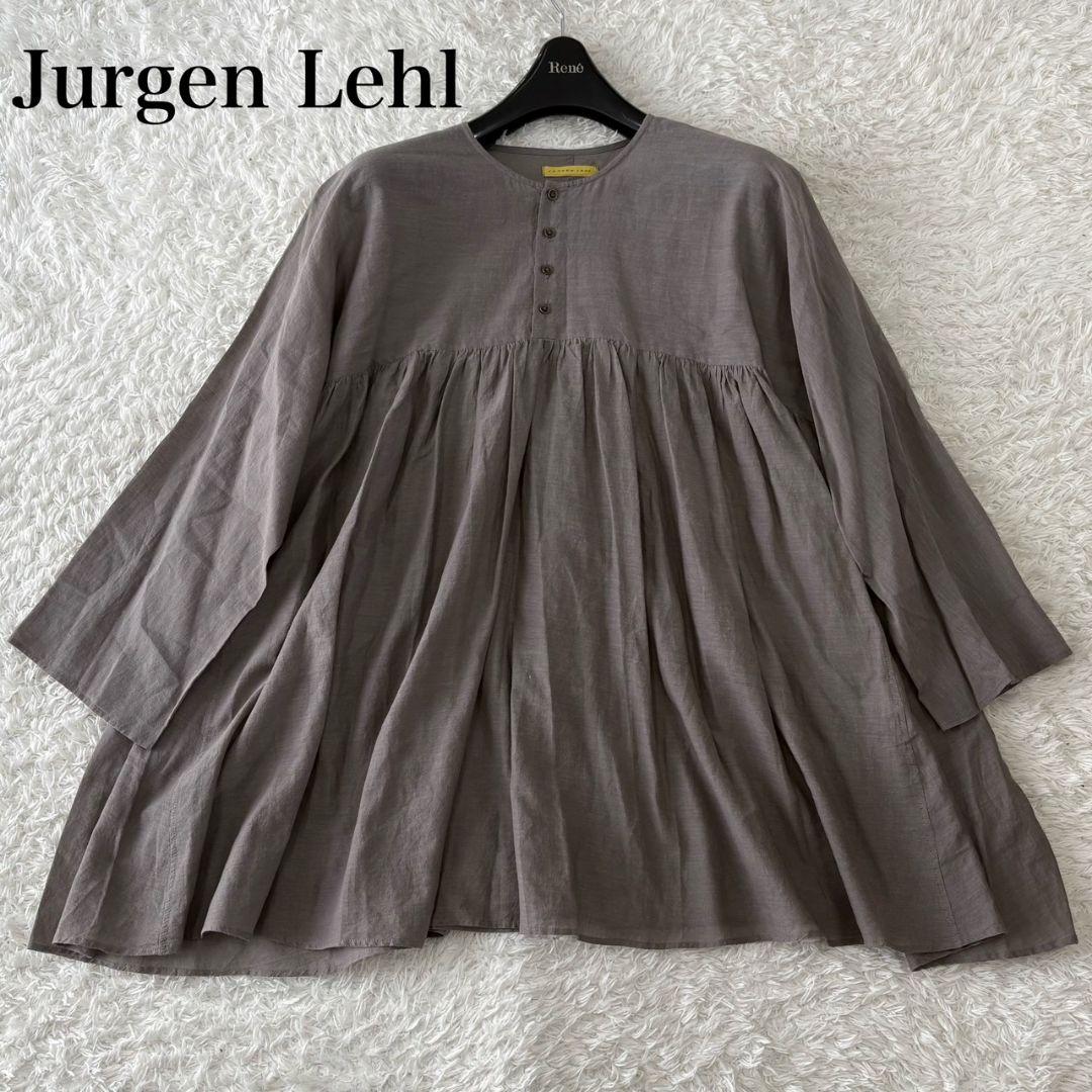 ヨーガンレール チュニック フレア ギャザー グレー インド綿 飾りボタン L