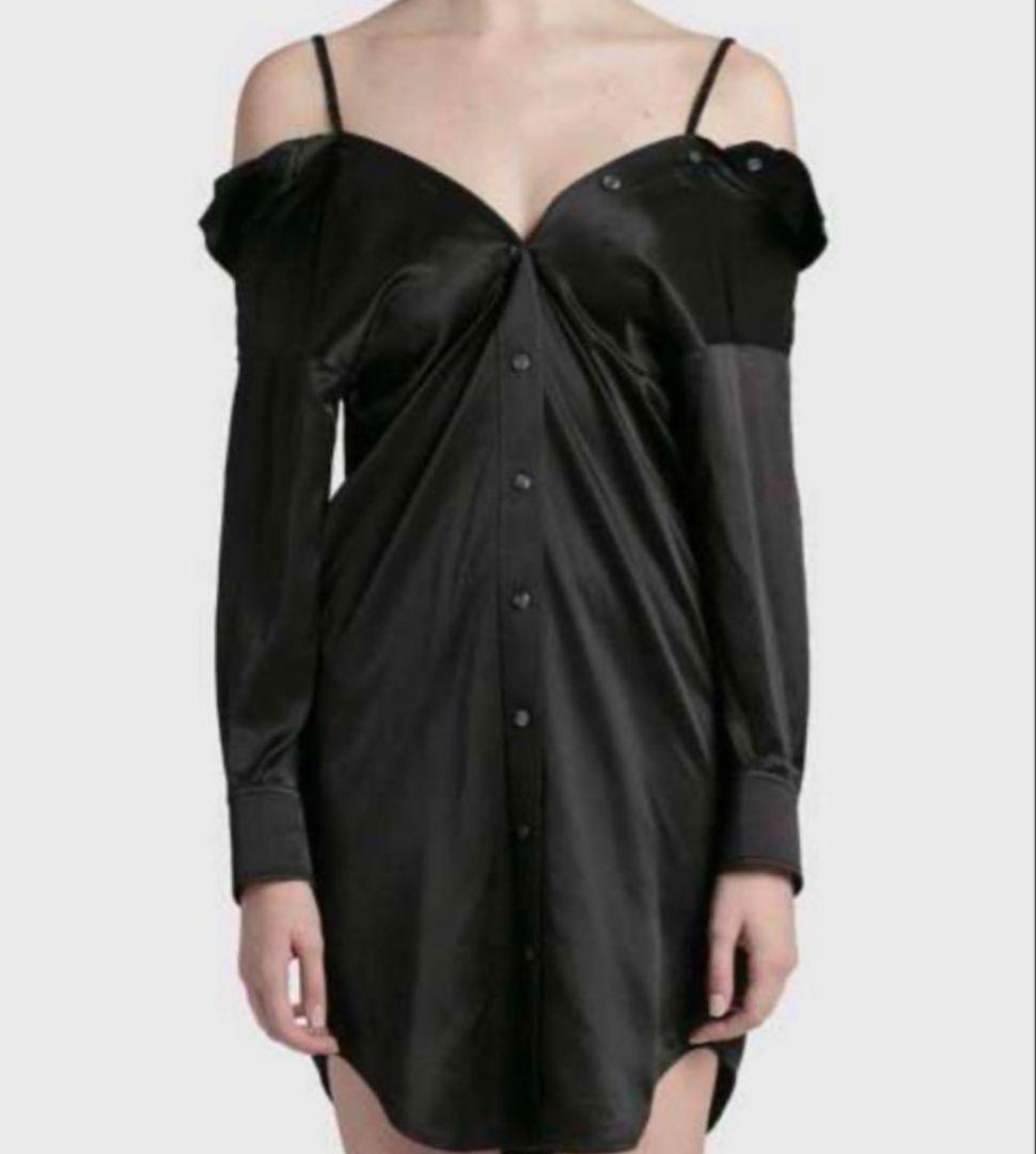 レア【アレキサンダーワン】シャツワンピース シルク オフショルダー ブラック