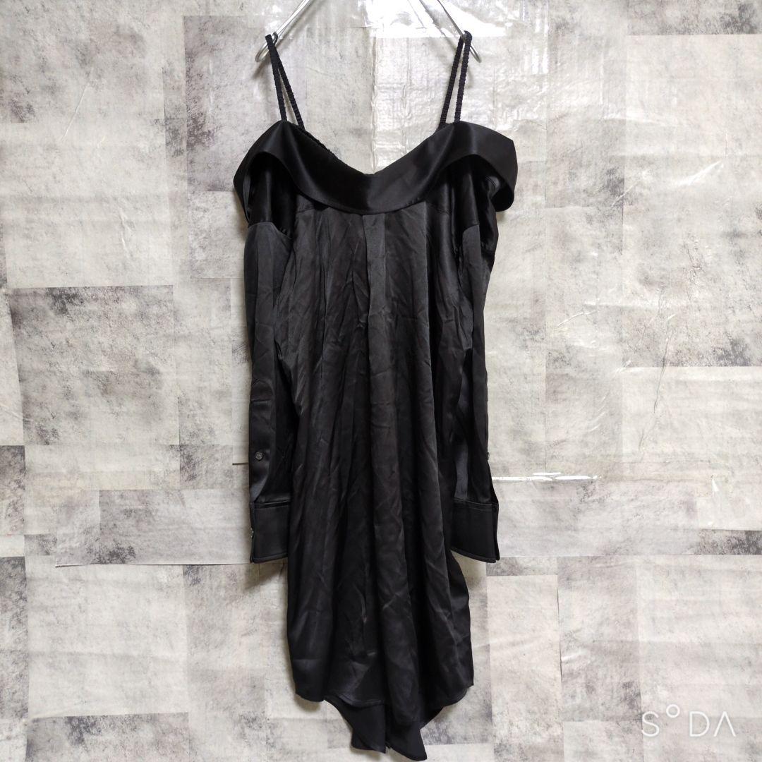 レア【アレキサンダーワン】シャツワンピース シルク オフショルダー ブラック