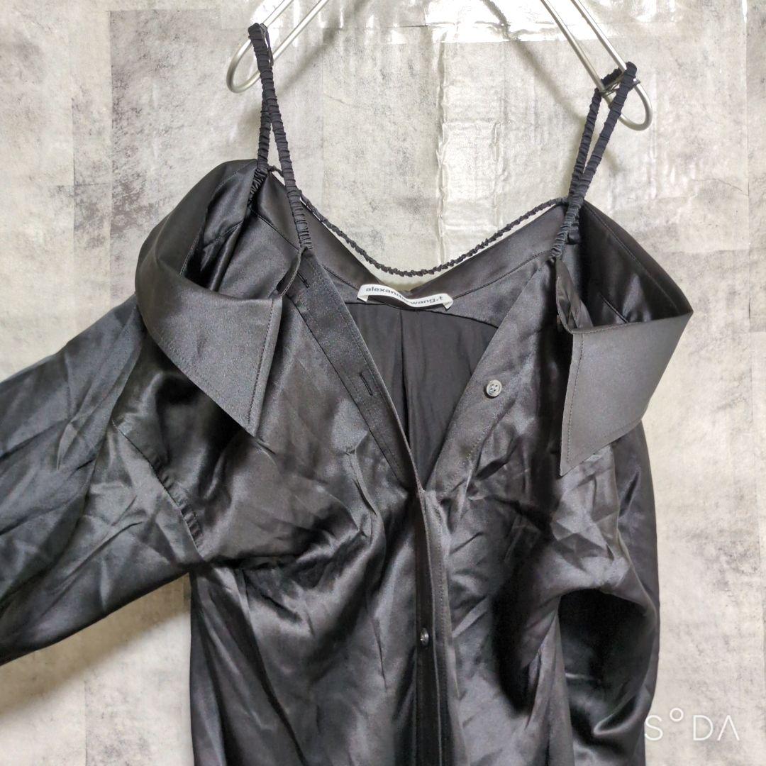 レア【アレキサンダーワン】シャツワンピース シルク オフショルダー ブラック