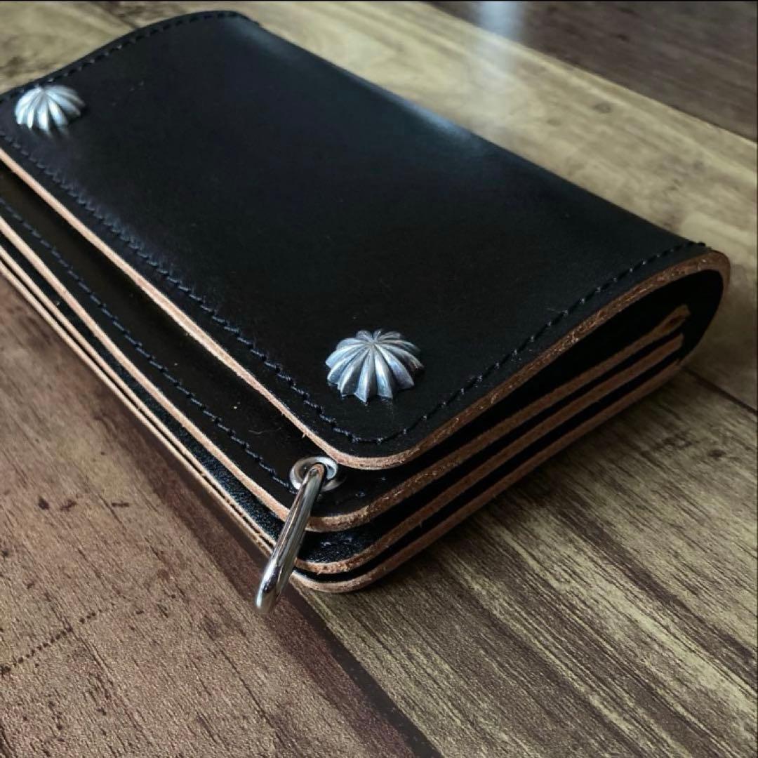 【りんパパ】ミドルトラッカーウォレット 茶芯ブラック【お札を折らずに収納】